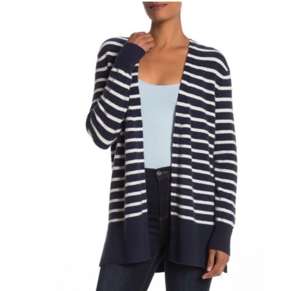 Madewell Y Cozy Blue & White "Walker" Striped Long Sleeved Alpaca Wool Cardigan